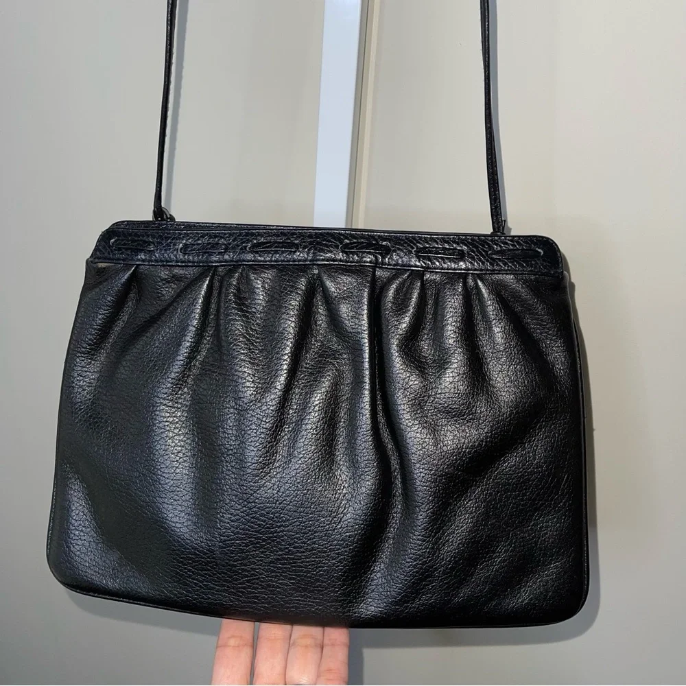 Vintage Charles Klein Black Leather Shoulder Bag — Made in Italy
